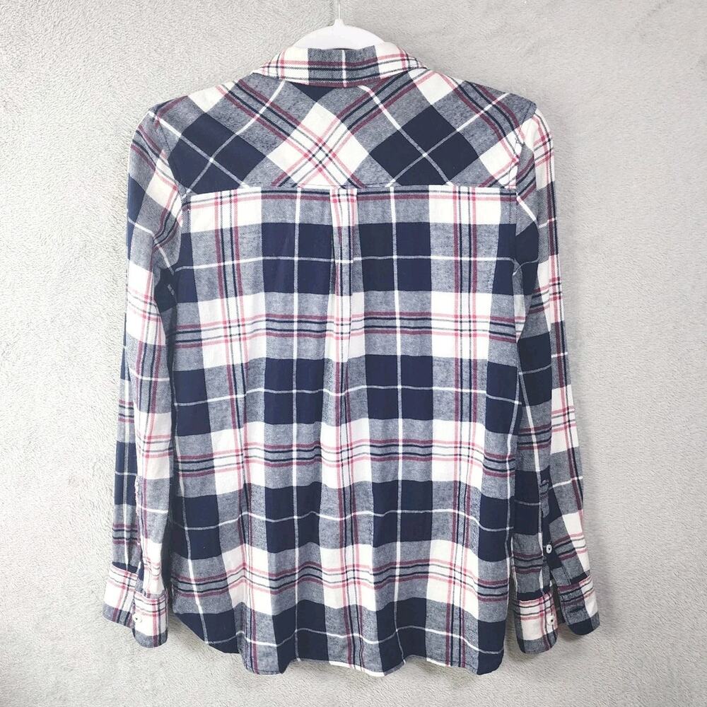 Woolrich Flannel Shirt Button Up Plaid Blue White 100% Cotton Womens Size Medium - Picture 2 of 9